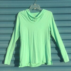 BE INSPIRED long sleeve mint green athletic top size Lg w/ pockets & thumb spots